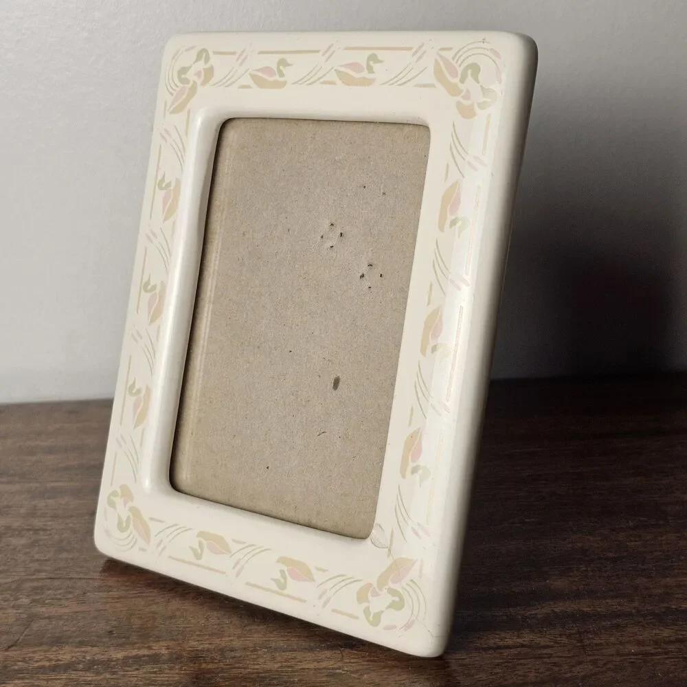 Vintage Ceramic Duck Picture Frame Pastel Nursery Decor Small Photo Frame